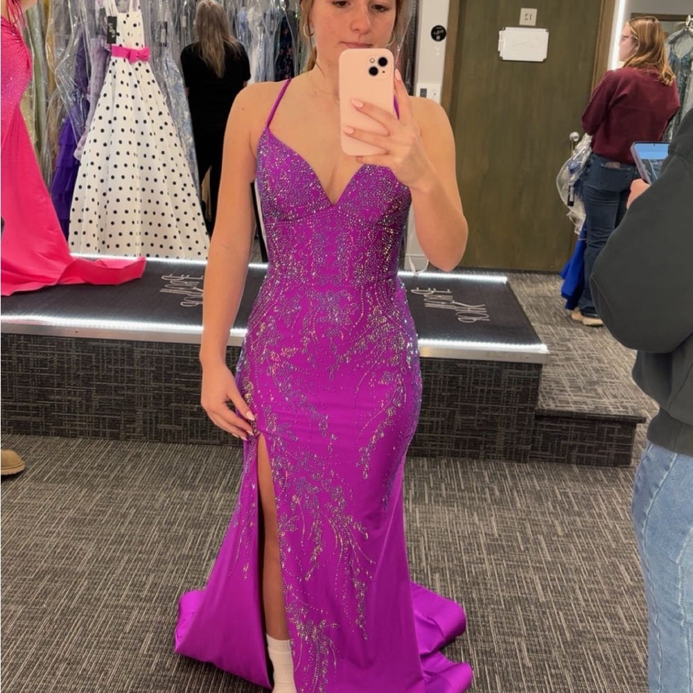 Vibrant Purple Prom Dress with Glitter Accents